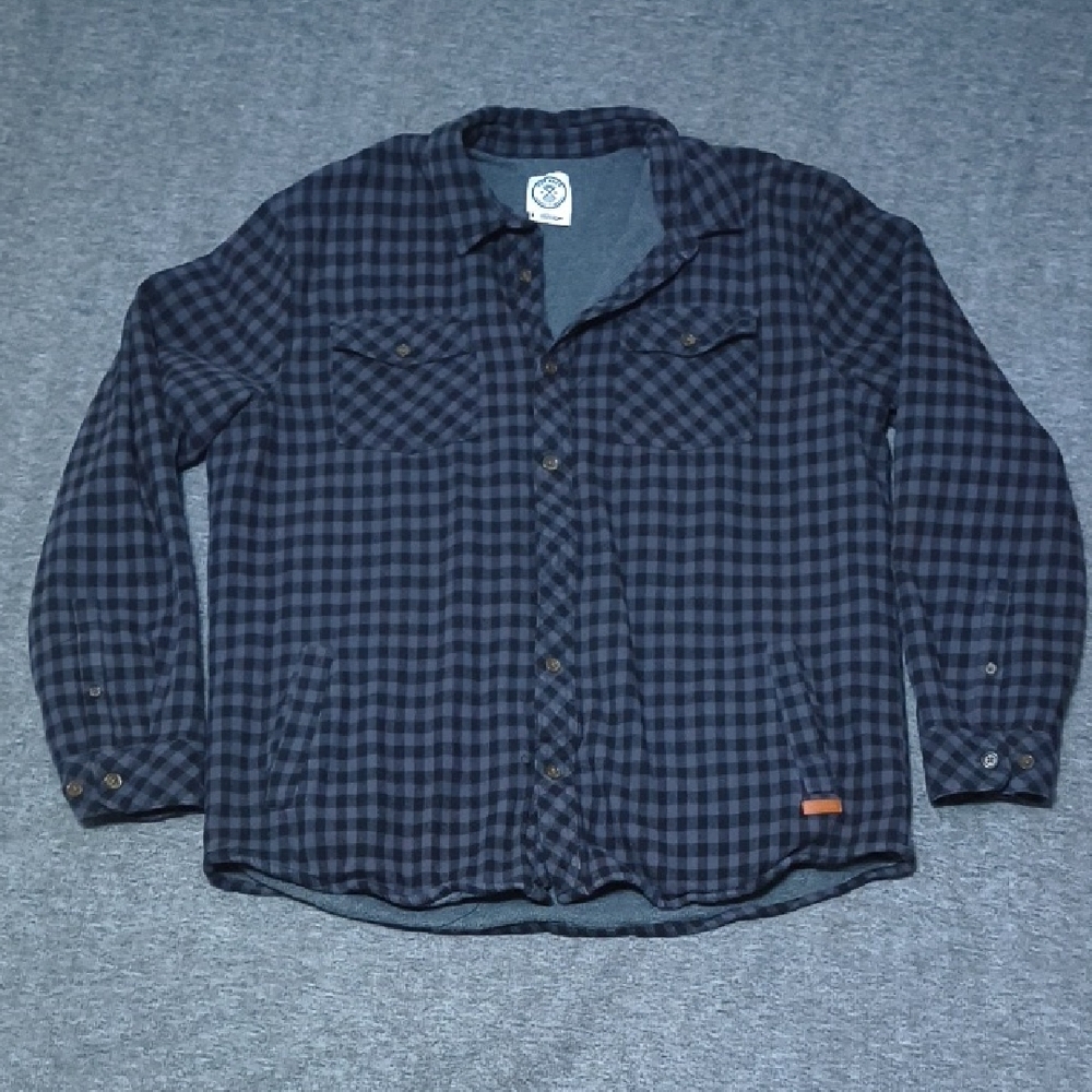 Voyager Men's Black and Gray Plaid Flannel Lined Shirt Jacket Size L